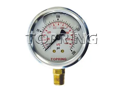 Topring 55-633 Manomètre en acier inoxydable 2-1/2" 1/4 NPT lm 0-200